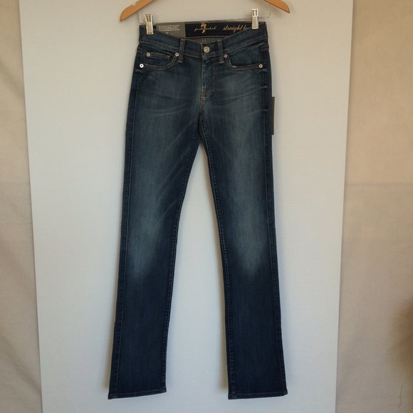Seven 7 For All Mankind Womens Straight Leg Jeans 24 x 32 Low Rise Stretch NWT - Picture 2 of 12